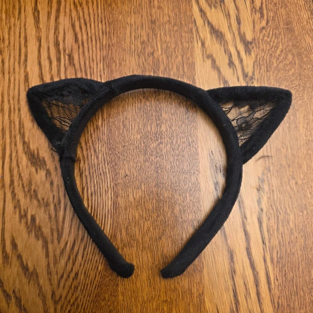 Black Lace Sequin Cat Ear Headband Costume Accessory Adult One Size Kitten